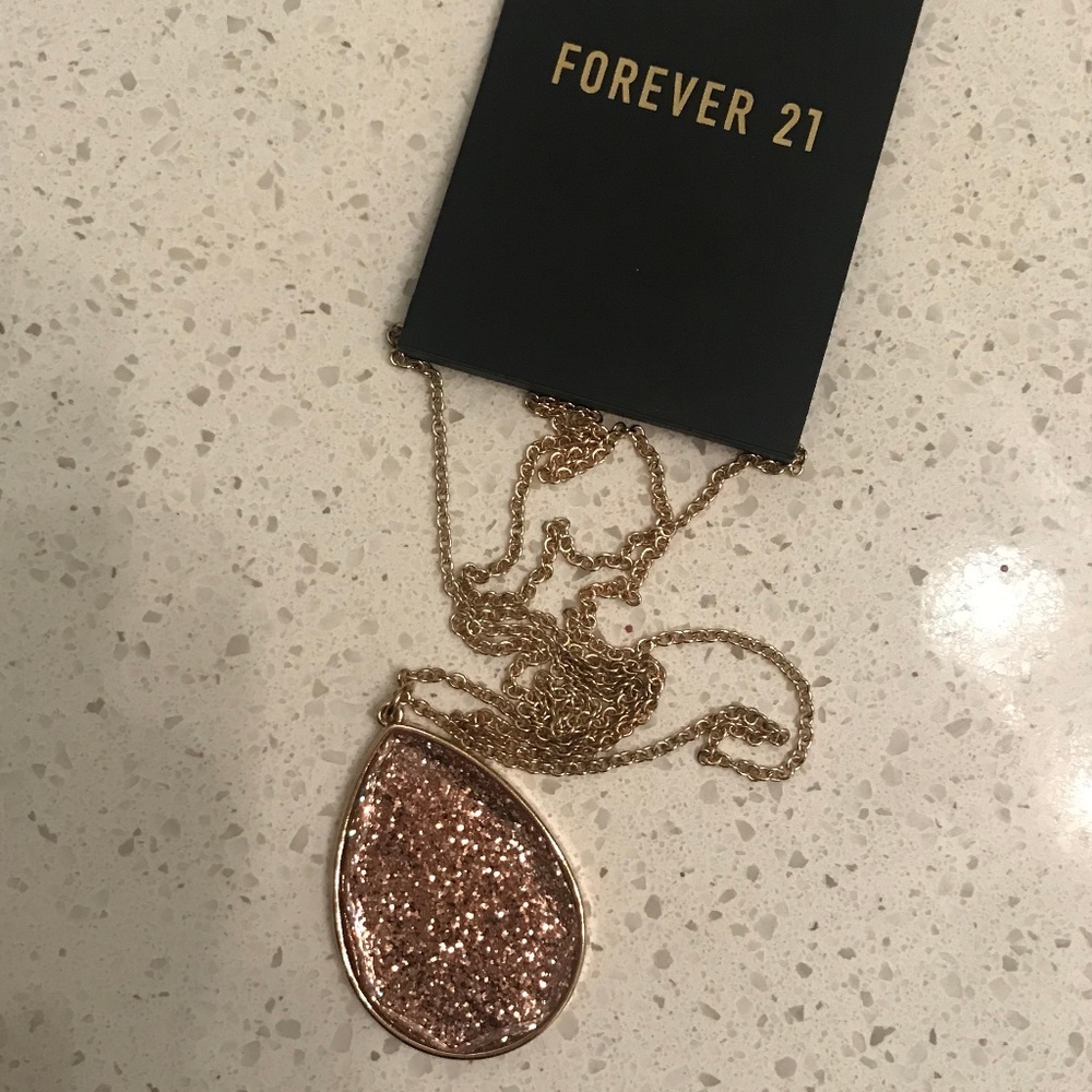 NEW Forever 21 Pink Glitter Teardrop Long Pendent